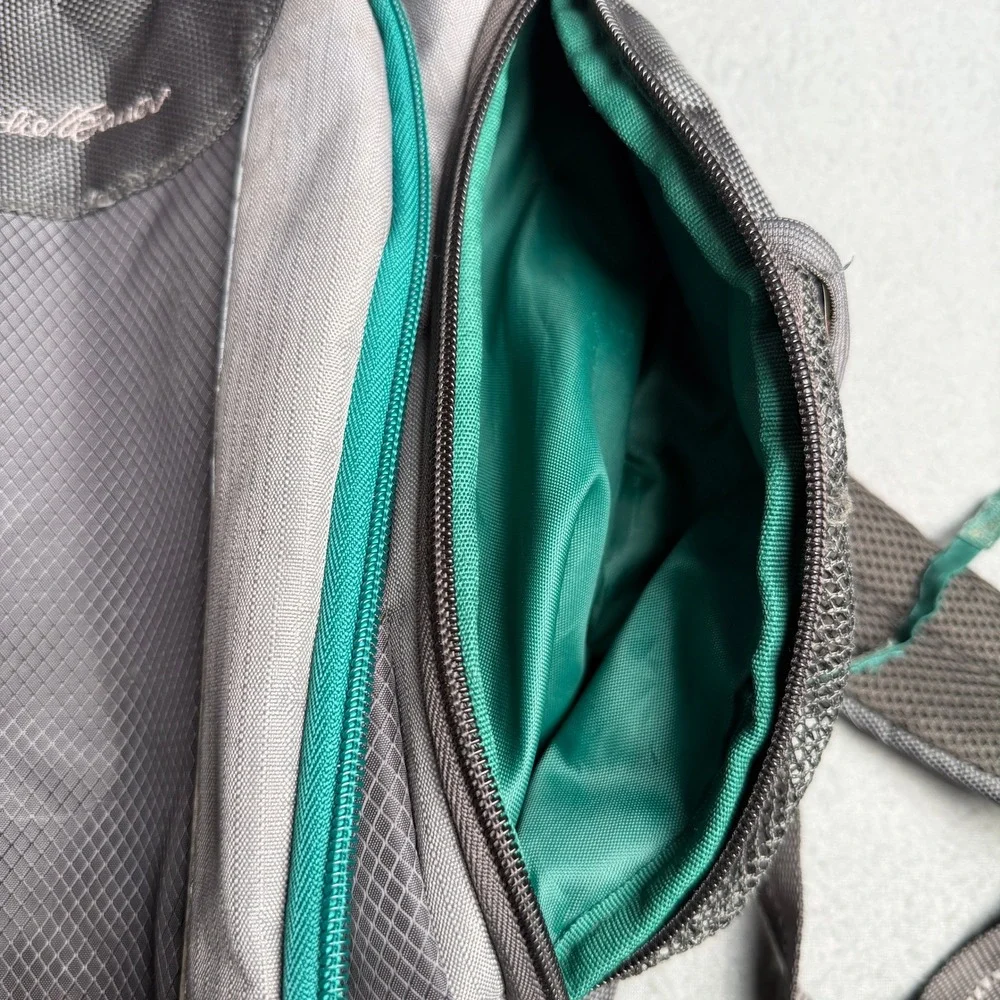 Eddie Bauer Backpack Gray Teal Ripstop Insulated Pocket Hiking Travel Daypack